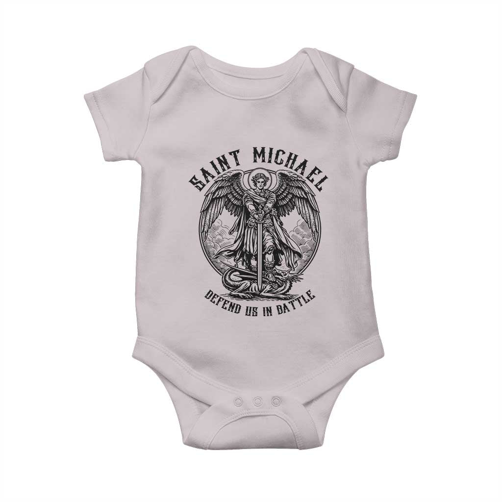 Saint Michael Heavenly Warrior Baby Onesie Defend Us In Battle TS12 Ice Gray Print Your Wear