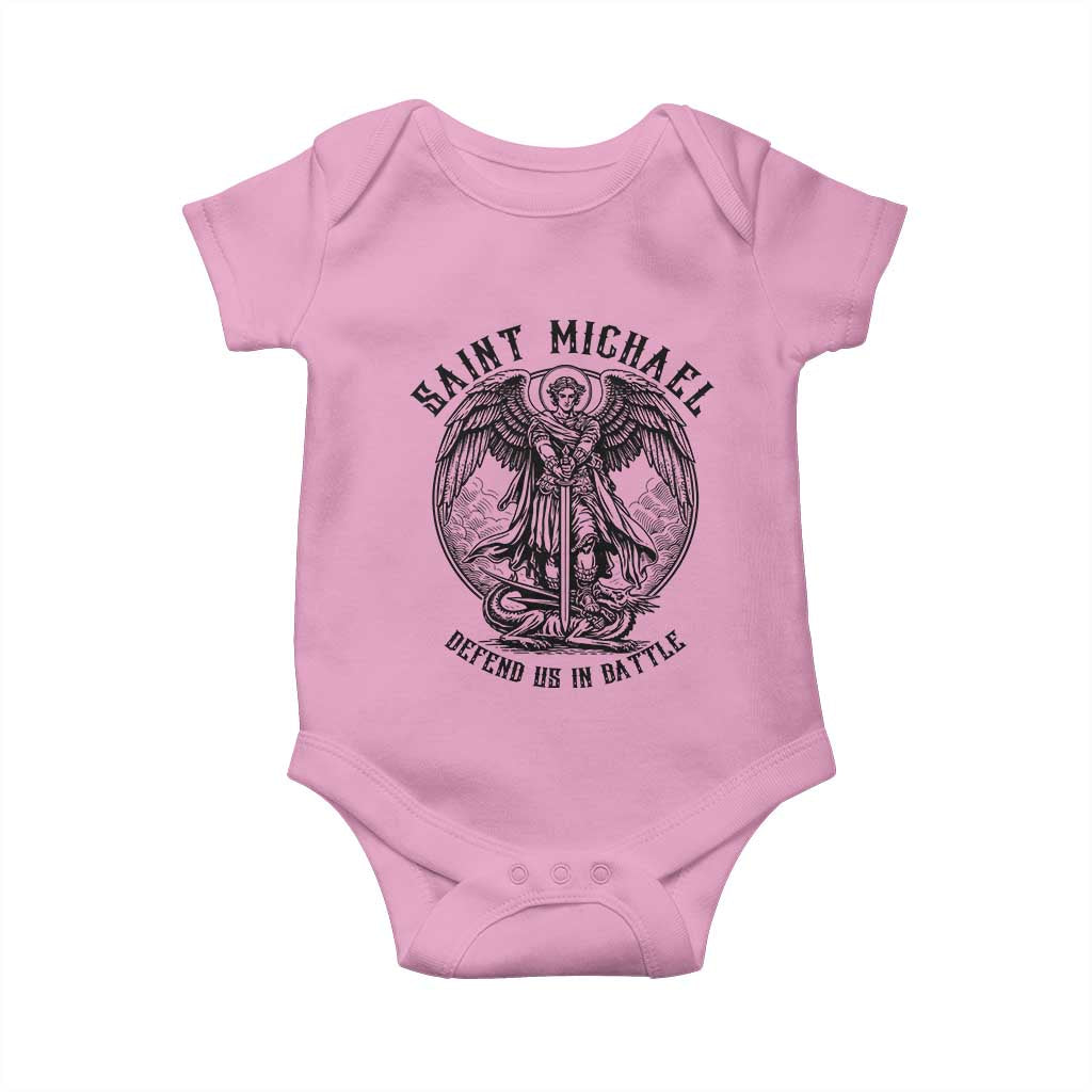 Saint Michael Heavenly Warrior Baby Onesie Defend Us In Battle TS12 Light Pink Print Your Wear
