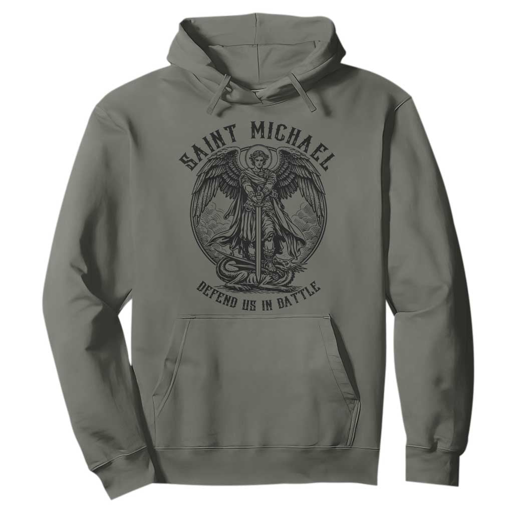 Saint Michael Heavenly Warrior Hoodie Defend Us In Battle TS12 Military Green Print Your Wear