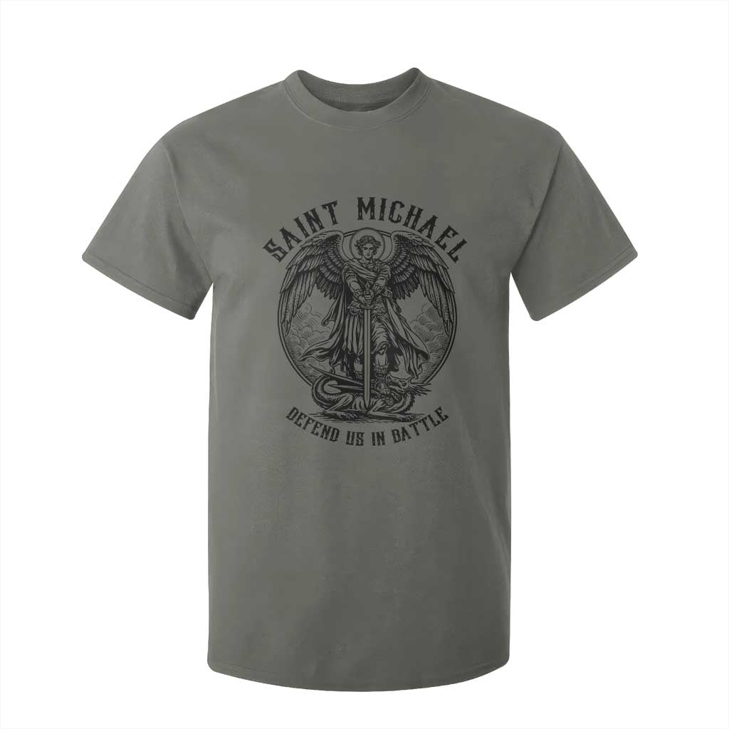 Saint Michael Heavenly Warrior T Shirt For Kid Defend Us In Battle TS12 Military Green Print Your Wear
