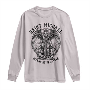 Saint Michael Heavenly Warrior Long Sleeve Shirt Defend Us In Battle TS12 Ice Gray Print Your Wear