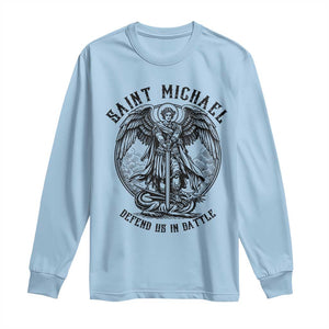 Saint Michael Heavenly Warrior Long Sleeve Shirt Defend Us In Battle TS12 Light Blue Print Your Wear