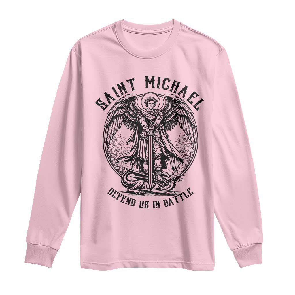 Saint Michael Heavenly Warrior Long Sleeve Shirt Defend Us In Battle TS12 Light Pink Print Your Wear
