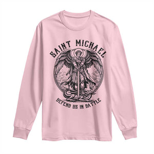 Saint Michael Heavenly Warrior Long Sleeve Shirt Defend Us In Battle TS12 Light Pink Print Your Wear