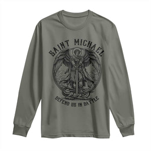 Saint Michael Heavenly Warrior Long Sleeve Shirt Defend Us In Battle TS12 Military Green Print Your Wear