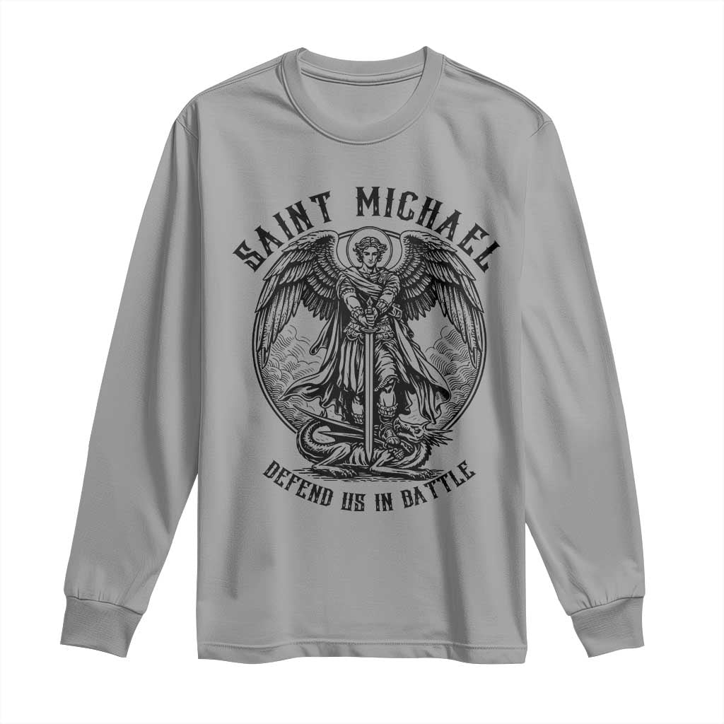 Saint Michael Heavenly Warrior Long Sleeve Shirt Defend Us In Battle TS12 Sport Gray Print Your Wear