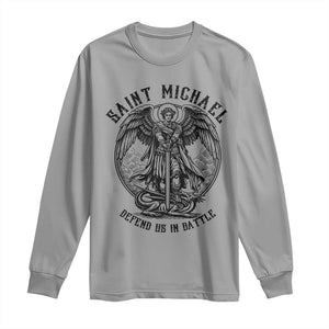 Saint Michael Heavenly Warrior Long Sleeve Shirt Defend Us In Battle TS12 Sport Gray Print Your Wear