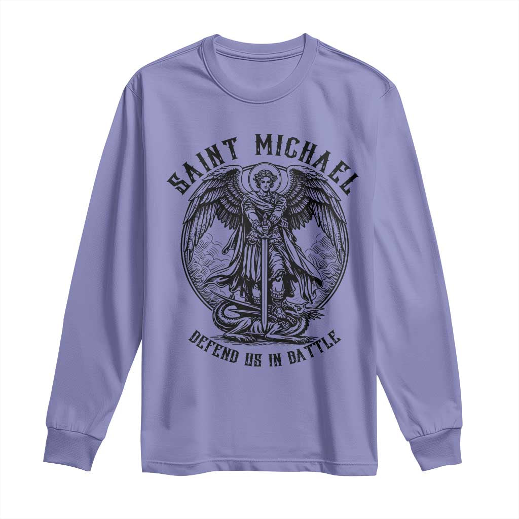 Saint Michael Heavenly Warrior Long Sleeve Shirt Defend Us In Battle TS12 Violet Print Your Wear