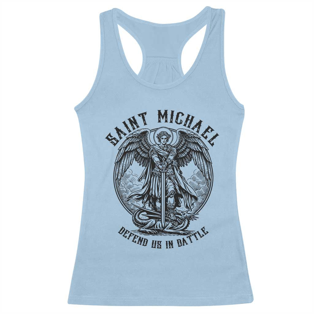 Saint Michael Heavenly Warrior Racerback Tank Top Defend Us In Battle TS12 Light Blue Print Your Wear