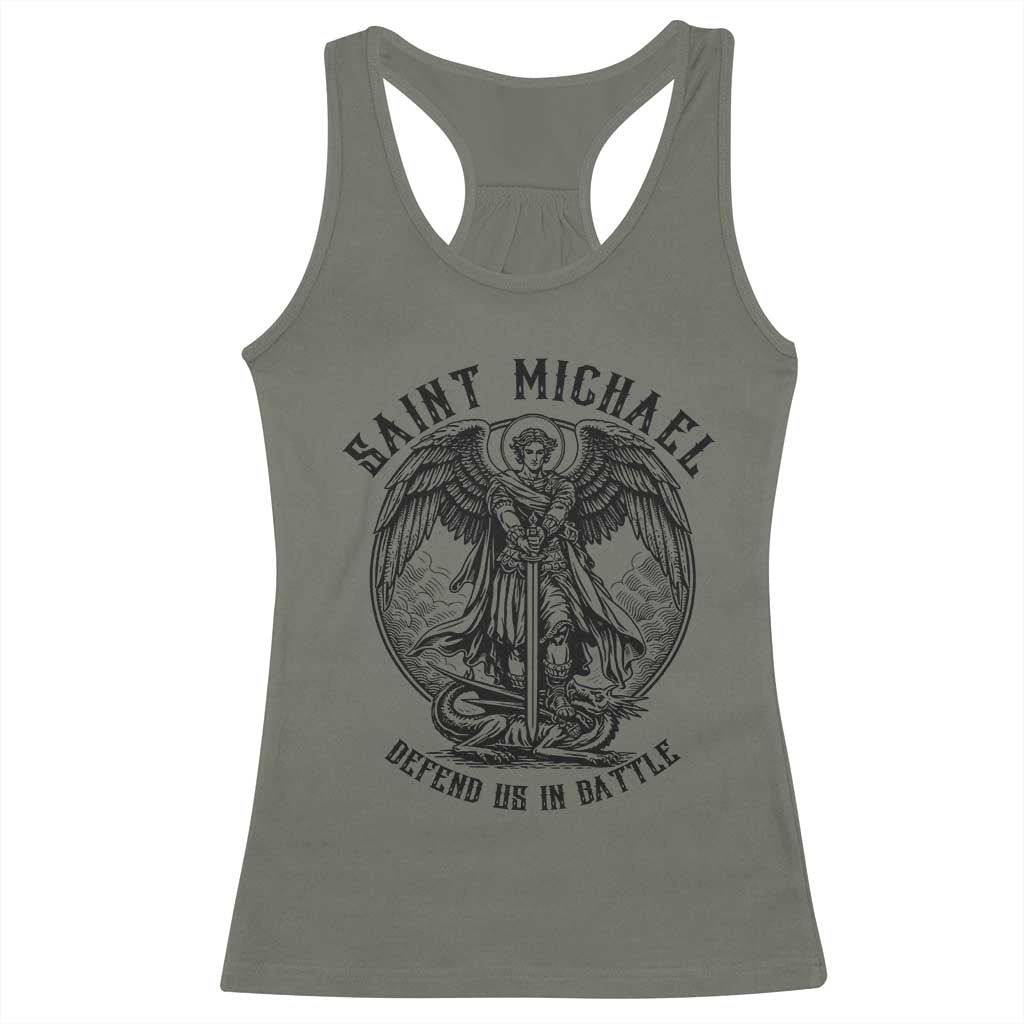 Saint Michael Heavenly Warrior Racerback Tank Top Defend Us In Battle TS12 Military Green Print Your Wear