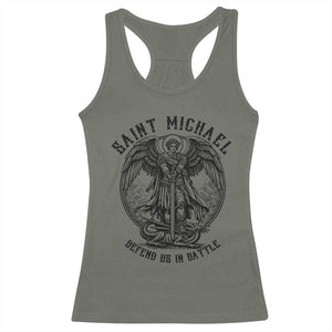 Saint Michael Heavenly Warrior Racerback Tank Top Defend Us In Battle TS12 Military Green Print Your Wear