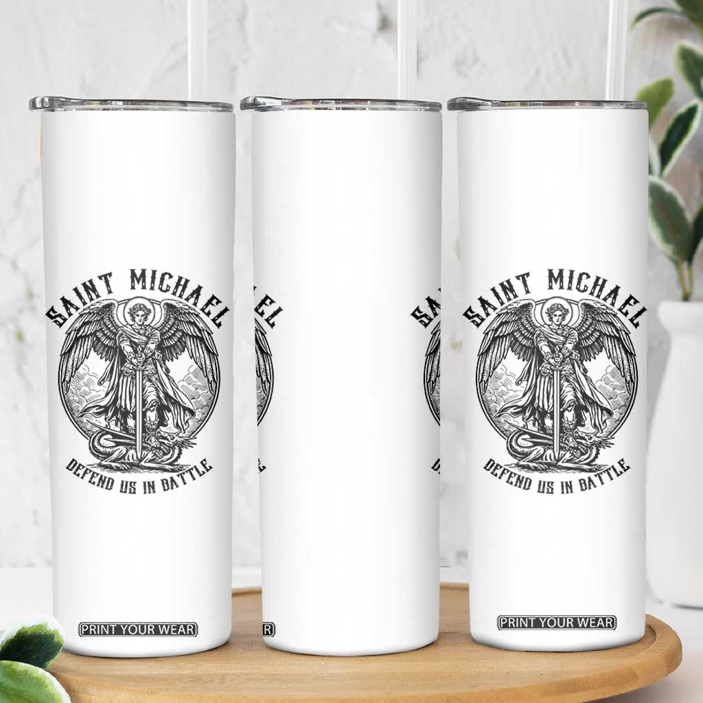 Saint Michael Heavenly Warrior Skinny Tumbler Defend Us In Battle TS12 Print Your Wear