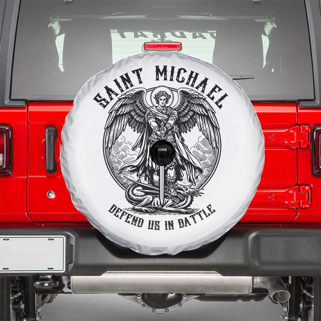 Saint Michael Heavenly Warrior Spare Tire Cover Defend Us In Battle TS12 White Print Your Wear