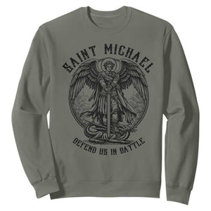 Saint Michael Heavenly Warrior Sweatshirt Defend Us In Battle TS12 Military Green Print Your Wear