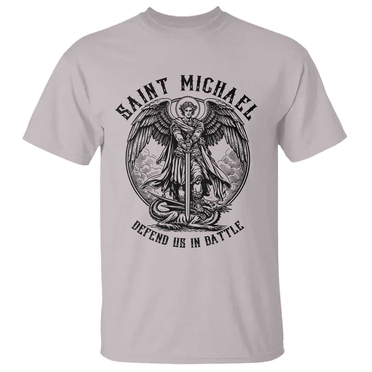 Saint Michael Heavenly Warrior T Shirt Defend Us In Battle TS12 Ice Gray Print Your Wear