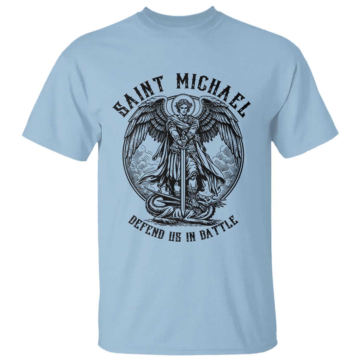 Saint Michael Heavenly Warrior T Shirt Defend Us In Battle TS12 Light Blue Print Your Wear