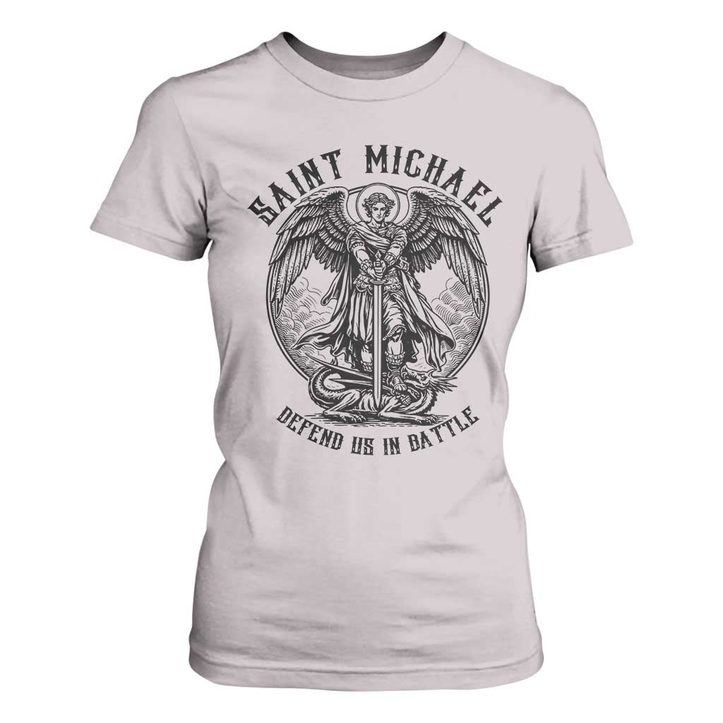 Saint Michael Heavenly Warrior T Shirt For Women Defend Us In Battle TS12 Ice Gray Print Your Wear