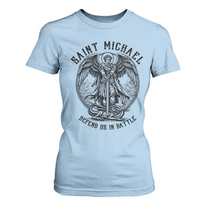 Saint Michael Heavenly Warrior T Shirt For Women Defend Us In Battle TS12 Light Blue Print Your Wear