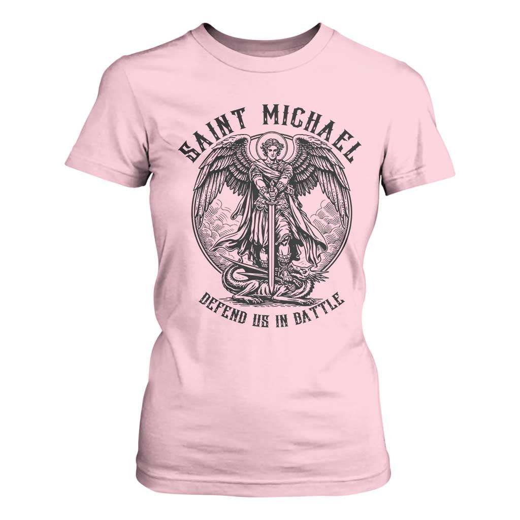 Saint Michael Heavenly Warrior T Shirt For Women Defend Us In Battle TS12 Light Pink Print Your Wear