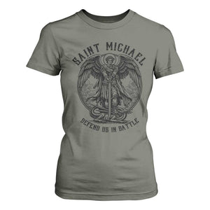 Saint Michael Heavenly Warrior T Shirt For Women Defend Us In Battle TS12 Military Green Print Your Wear
