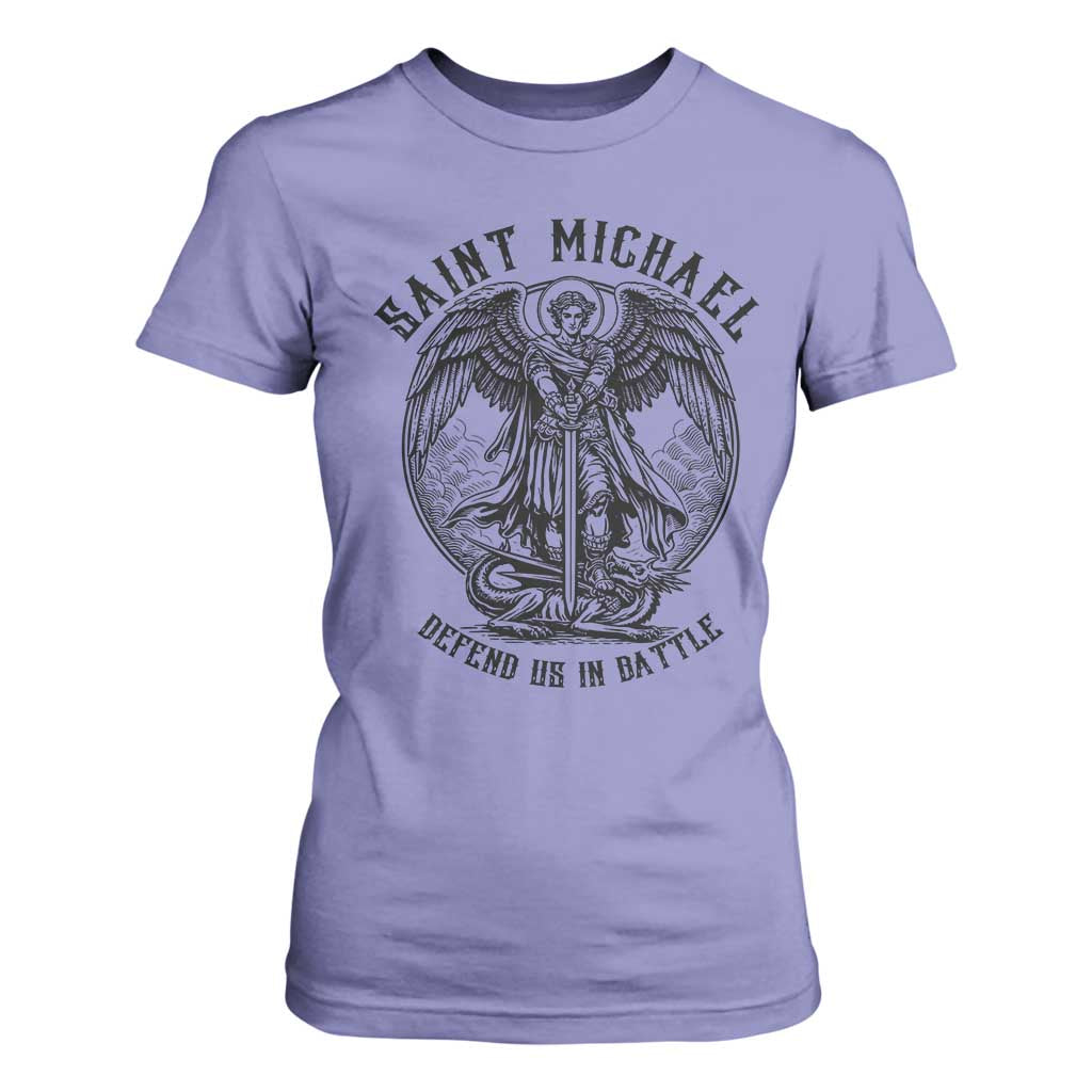 Saint Michael Heavenly Warrior T Shirt For Women Defend Us In Battle TS12 Violet Print Your Wear