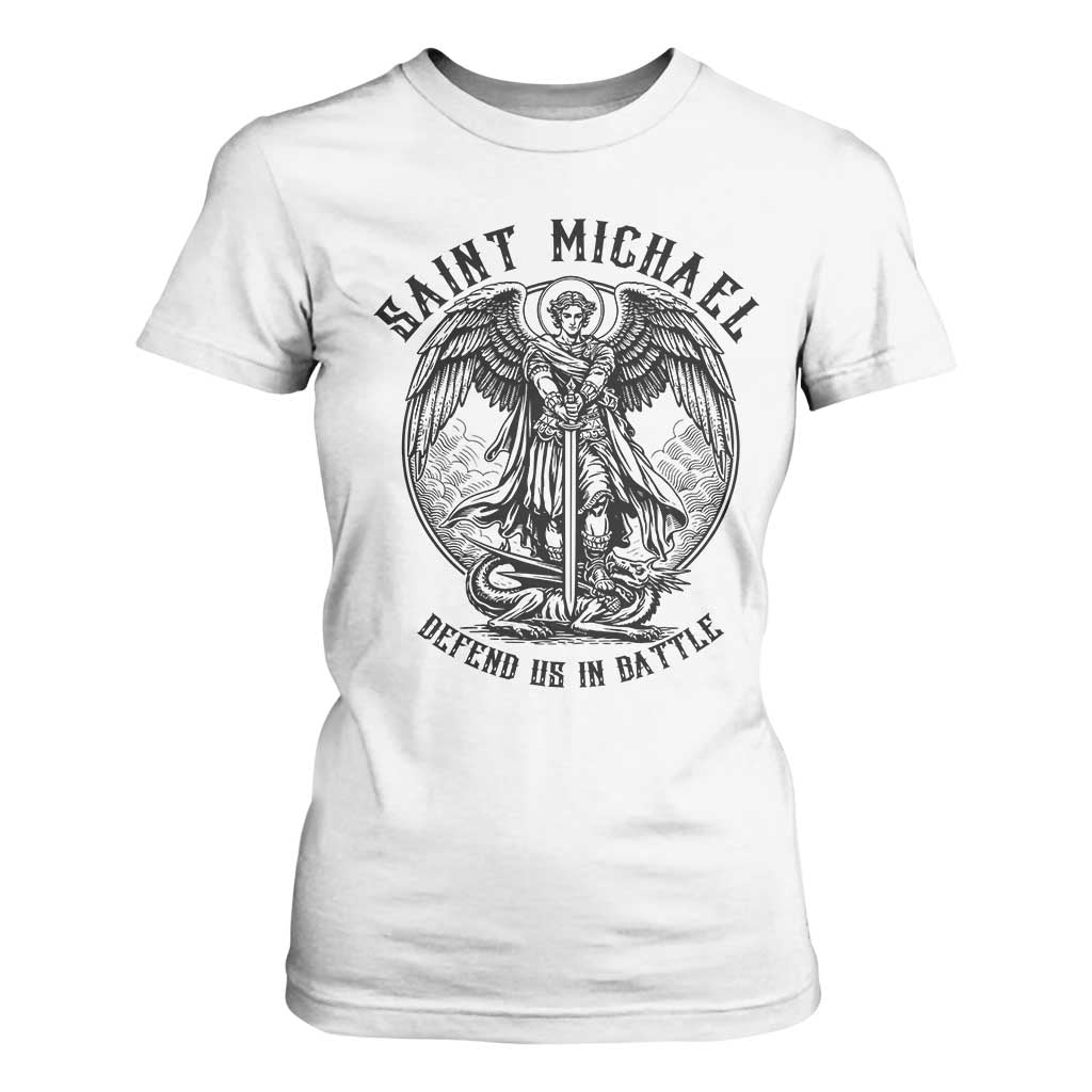 Saint Michael Heavenly Warrior T Shirt For Women Defend Us In Battle TS12 White Print Your Wear