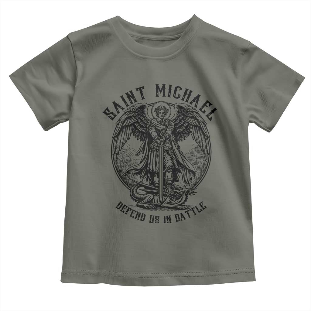 Saint Michael Heavenly Warrior Toddler T Shirt Defend Us In Battle TS12 Military Green Print Your Wear