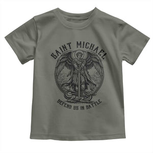 Saint Michael Heavenly Warrior Toddler T Shirt Defend Us In Battle TS12 Military Green Print Your Wear