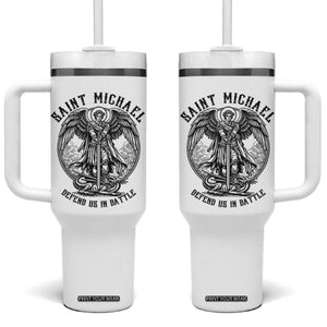 Saint Michael Heavenly Warrior Tumbler With Handle Defend Us In Battle TS12 One Size: 40 oz White Print Your Wear