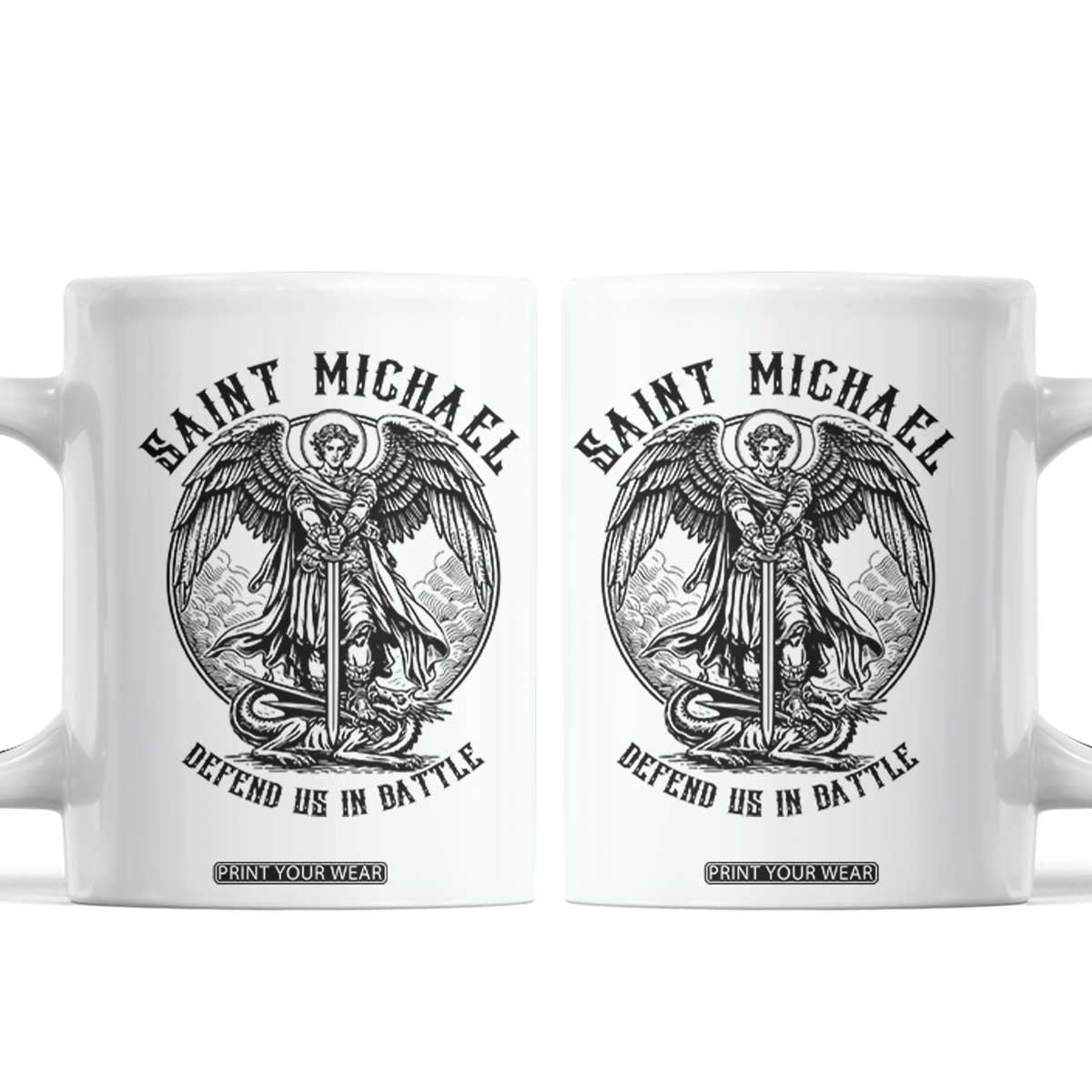 Saint Michael Heavenly Warrior Coffee Mug Defend Us In Battle TS12 White Print Your Wear