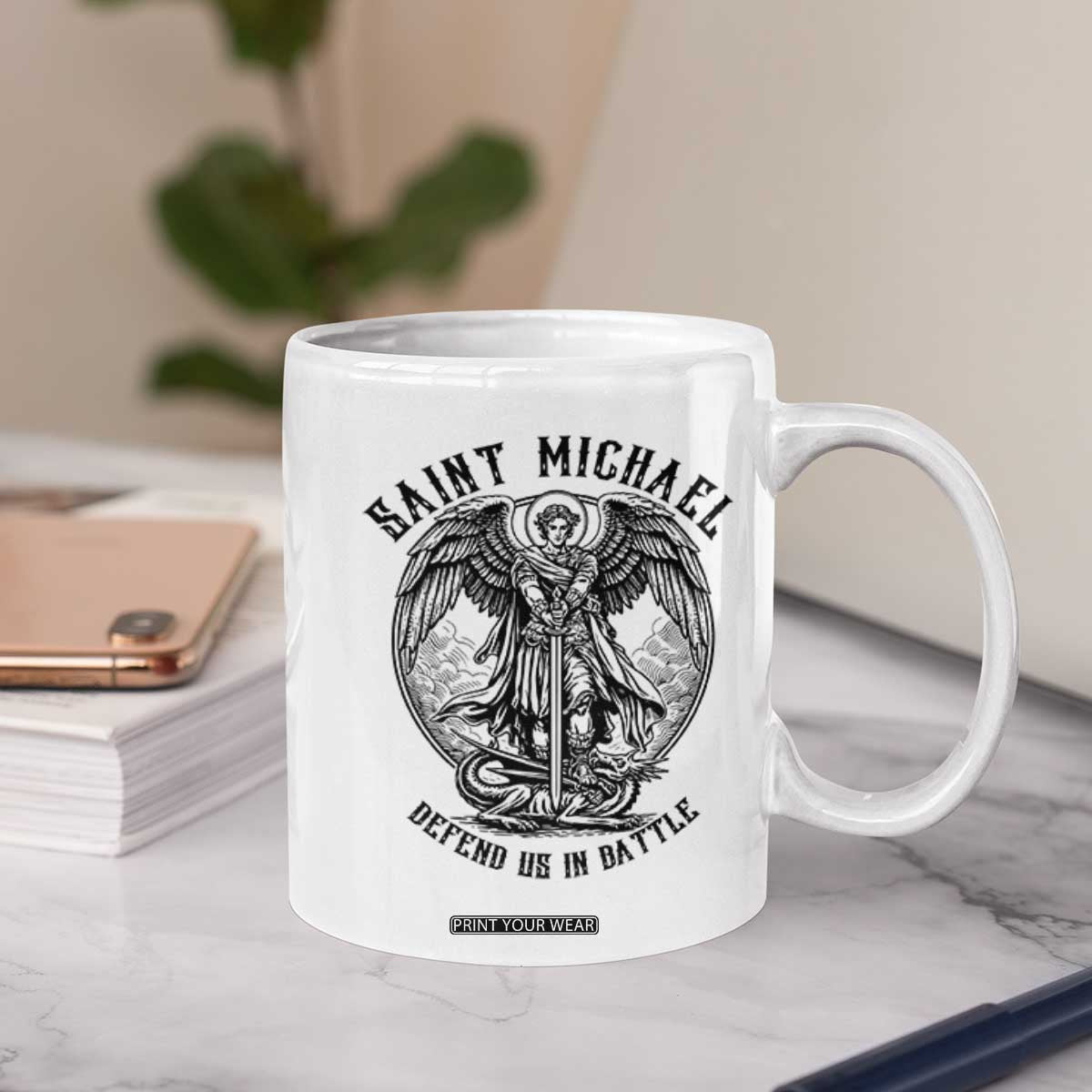 Saint Michael Heavenly Warrior Coffee Mug Defend Us In Battle TS12 Print Your Wear
