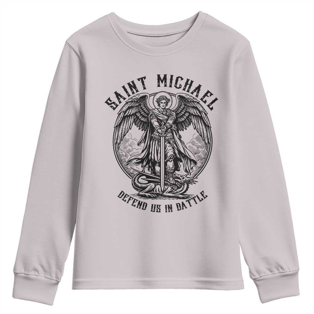 Saint Michael Heavenly Warrior Youth Sweatshirt Defend Us In Battle TS12 Ice Gray Print Your Wear