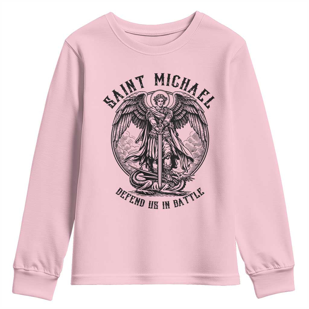 Saint Michael Heavenly Warrior Youth Sweatshirt Defend Us In Battle TS12 Light Pink Print Your Wear