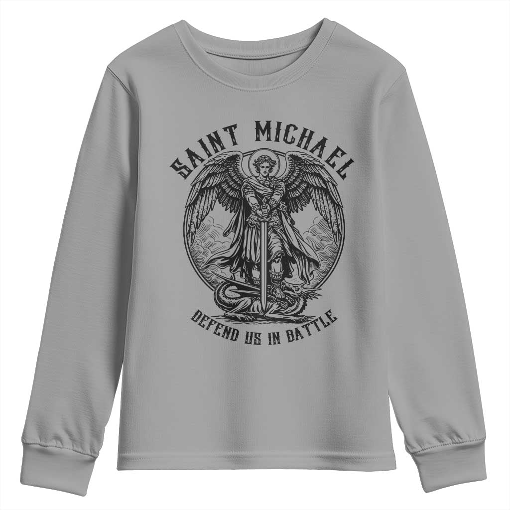 Saint Michael Heavenly Warrior Youth Sweatshirt Defend Us In Battle TS12 Sport Gray Print Your Wear