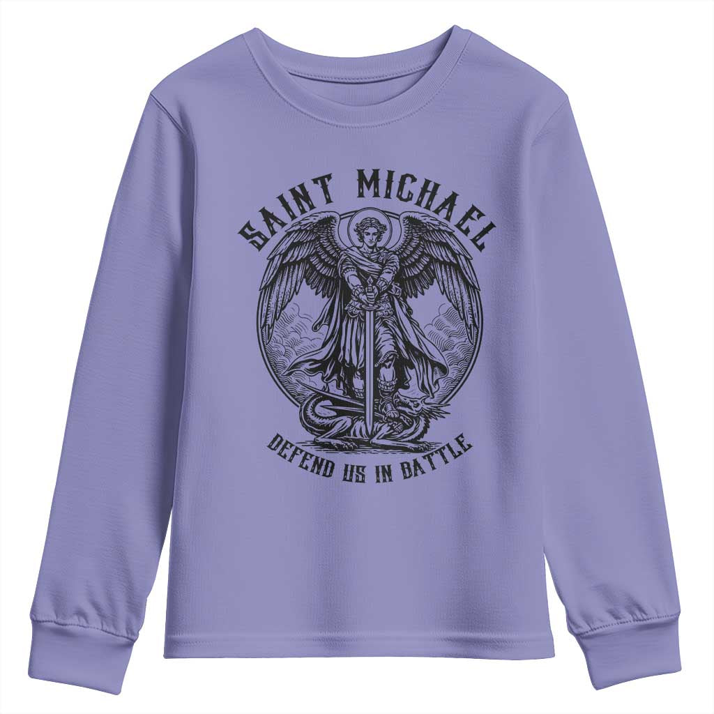 Saint Michael Heavenly Warrior Youth Sweatshirt Defend Us In Battle TS12 Violet Print Your Wear