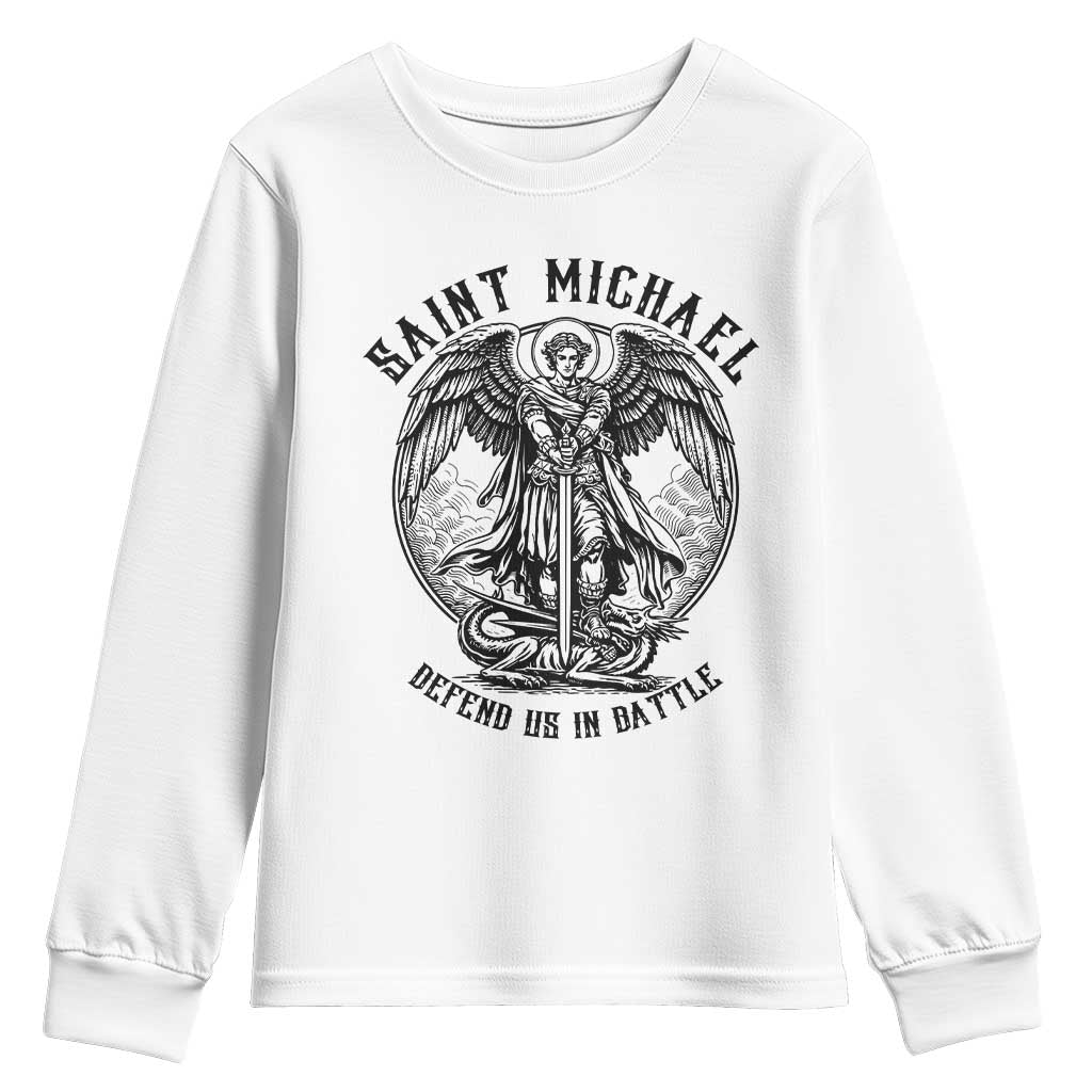Saint Michael Heavenly Warrior Youth Sweatshirt Defend Us In Battle TS12 White Print Your Wear