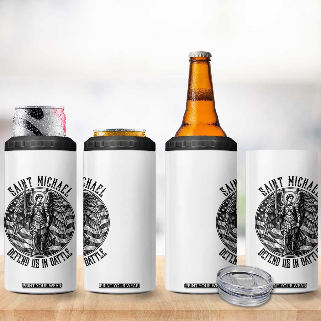Saint Michael Defend Us In Battle 4 in 1 Can Cooler Tumbler American Flag Patriotic TS12 Print Your Wear