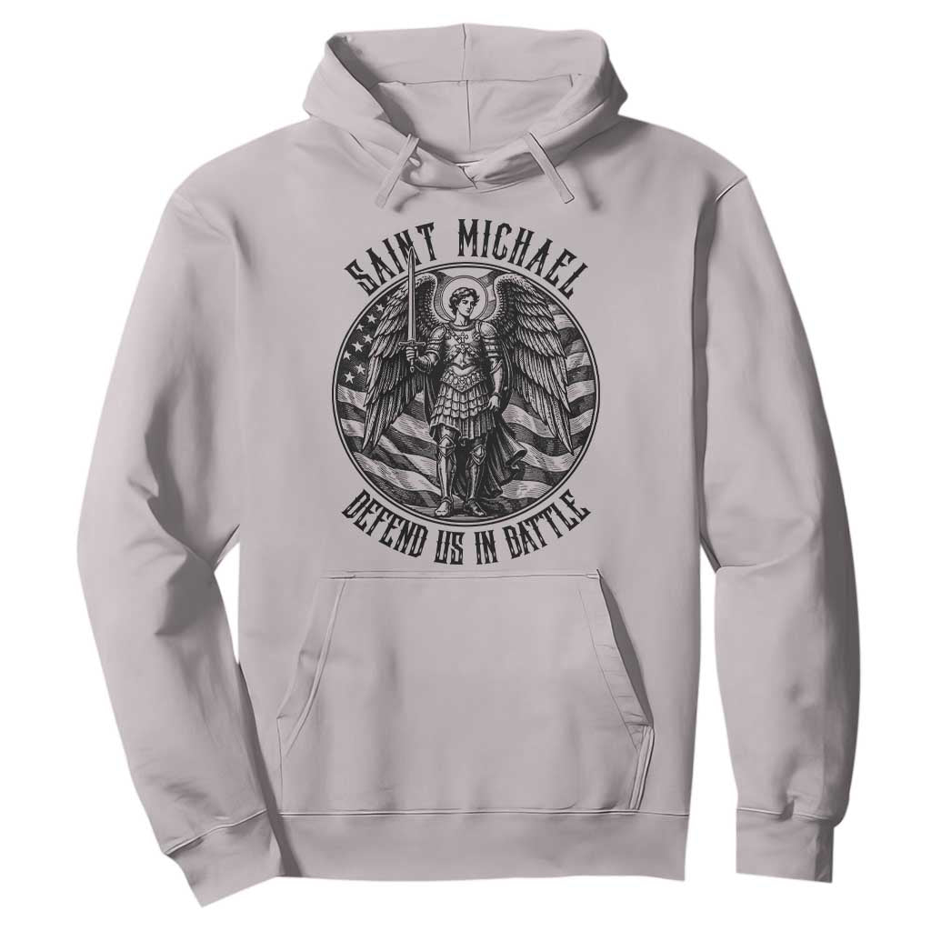 Saint Michael Defend Us In Battle Hoodie American Flag Patriotic TS12 Ice Gray Print Your Wear