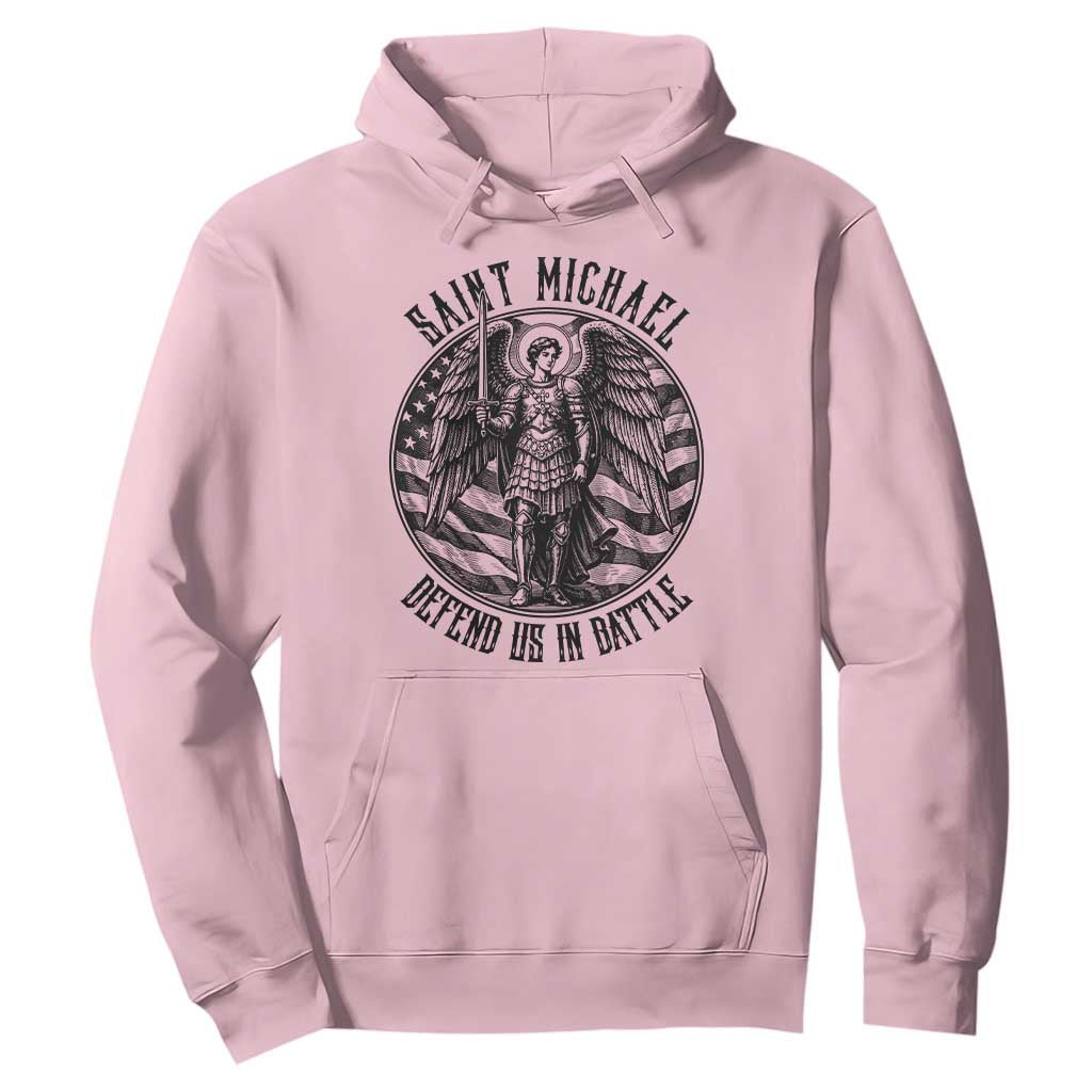 Saint Michael Defend Us In Battle Hoodie American Flag Patriotic TS12 Light Pink Print Your Wear