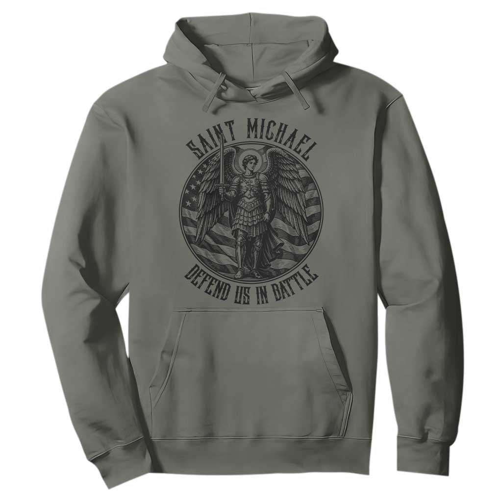 Saint Michael Defend Us In Battle Hoodie American Flag Patriotic TS12 Military Green Print Your Wear