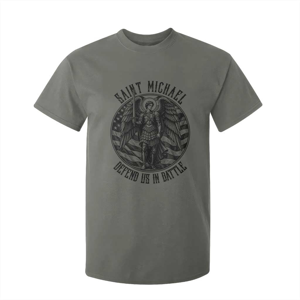 Saint Michael Defend Us In Battle T Shirt For Kid American Flag Patriotic TS12 Military Green Print Your Wear
