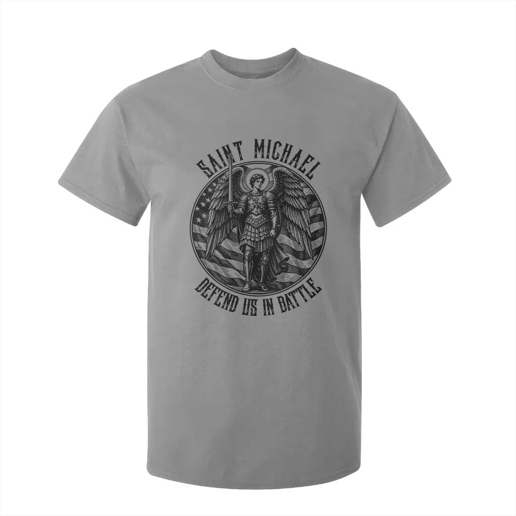 Saint Michael Defend Us In Battle T Shirt For Kid American Flag Patriotic TS12 Sport Gray Print Your Wear
