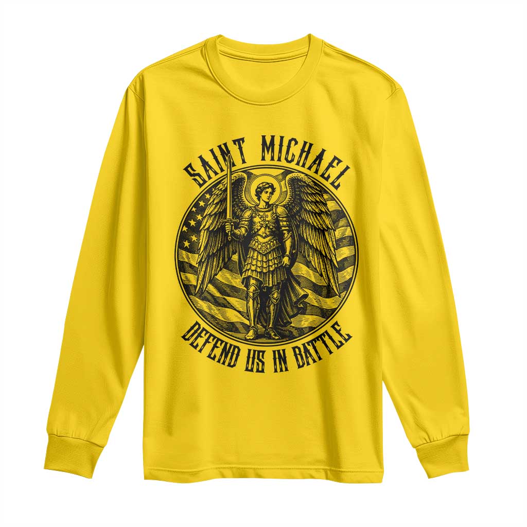 Saint Michael Defend Us In Battle Long Sleeve Shirt American Flag Patriotic TS12 Daisy Print Your Wear