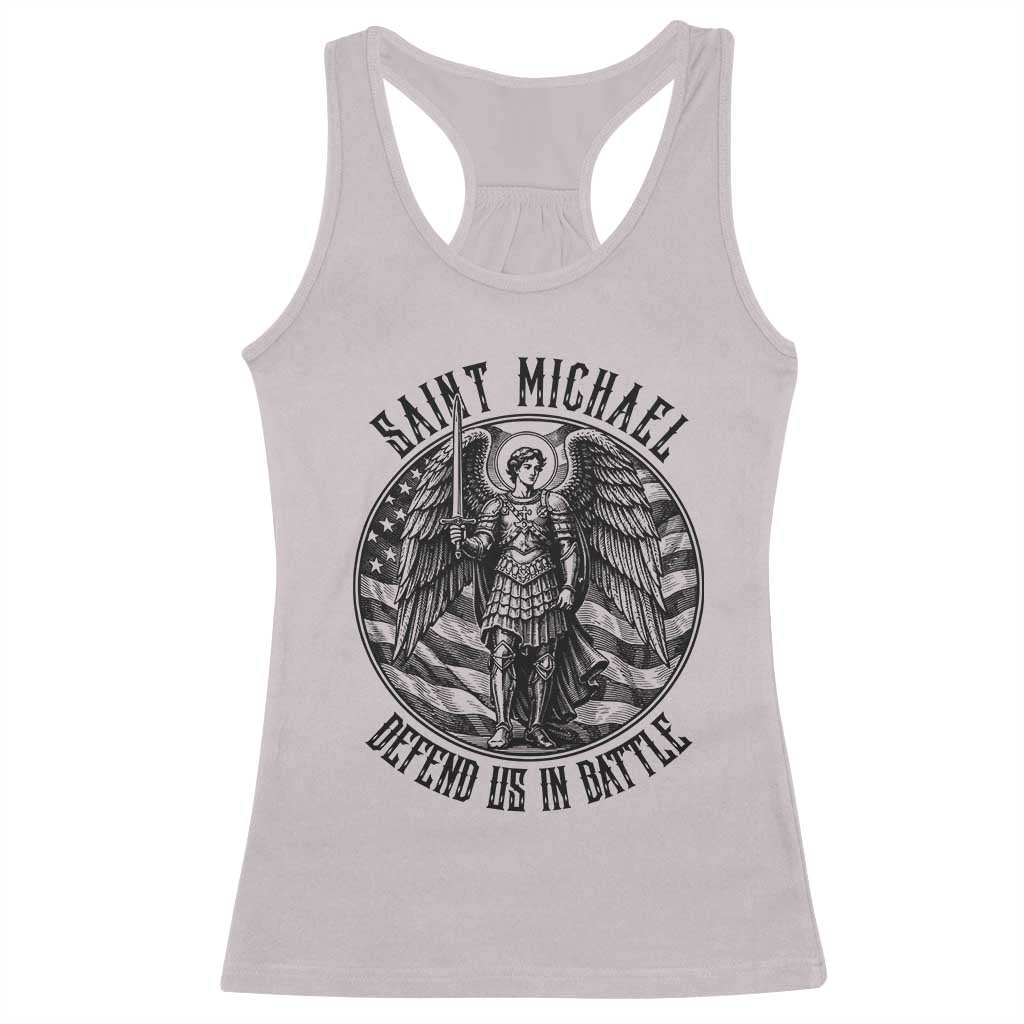 Saint Michael Defend Us In Battle Racerback Tank Top American Flag Patriotic TS12 Ice Gray Print Your Wear