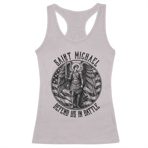 Saint Michael Defend Us In Battle Racerback Tank Top American Flag Patriotic TS12 Ice Gray Print Your Wear