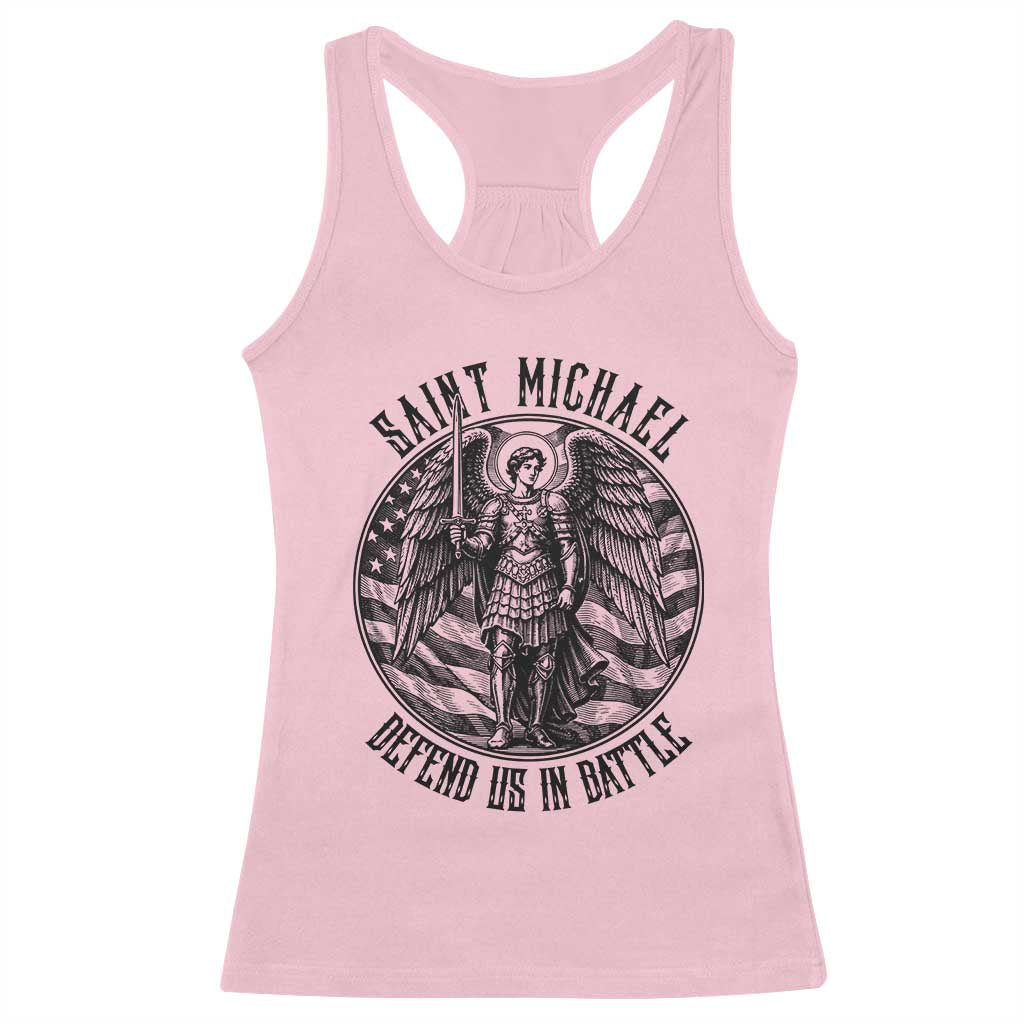 Saint Michael Defend Us In Battle Racerback Tank Top American Flag Patriotic TS12 Light Pink Print Your Wear
