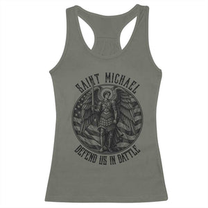Saint Michael Defend Us In Battle Racerback Tank Top American Flag Patriotic TS12 Military Green Print Your Wear
