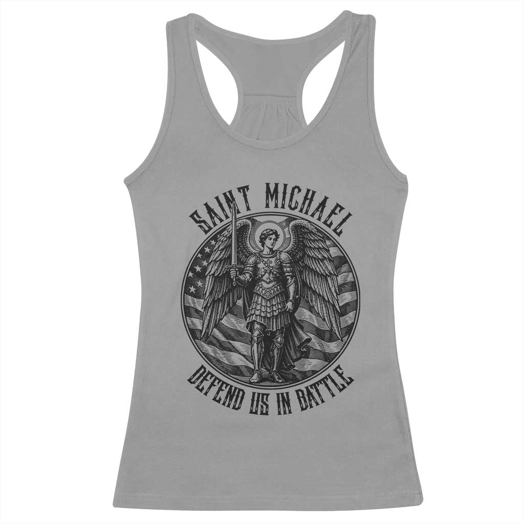 Saint Michael Defend Us In Battle Racerback Tank Top American Flag Patriotic TS12 Sport Gray Print Your Wear