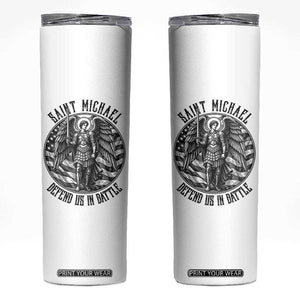 Saint Michael Defend Us In Battle Skinny Tumbler American Flag Patriotic TS12 White Print Your Wear