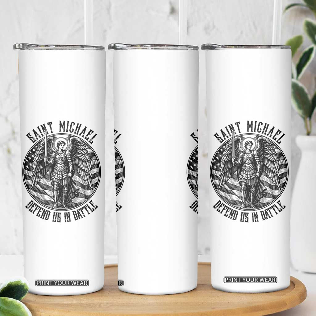 Saint Michael Defend Us In Battle Skinny Tumbler American Flag Patriotic TS12 Print Your Wear